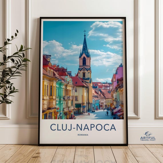 Clujnapoca Wall Art Romania Travel Poster Europe Architecture Print Cityscape Decor Colorful Buildings Artwork Home Office