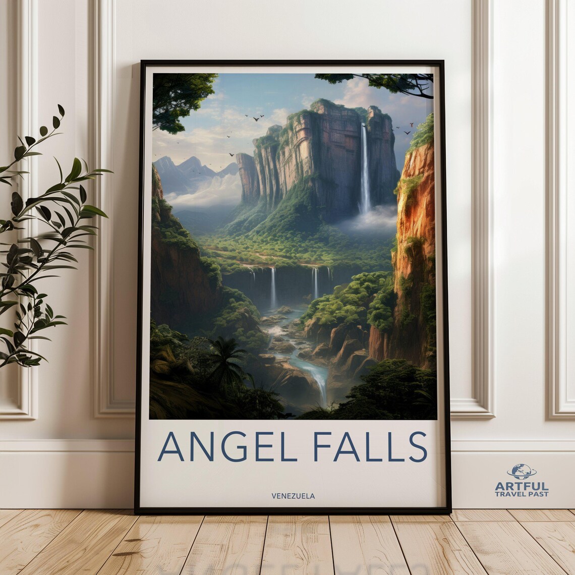 Angel Falls Venezuela Travel Poster Tallest Waterfall Nature Art
