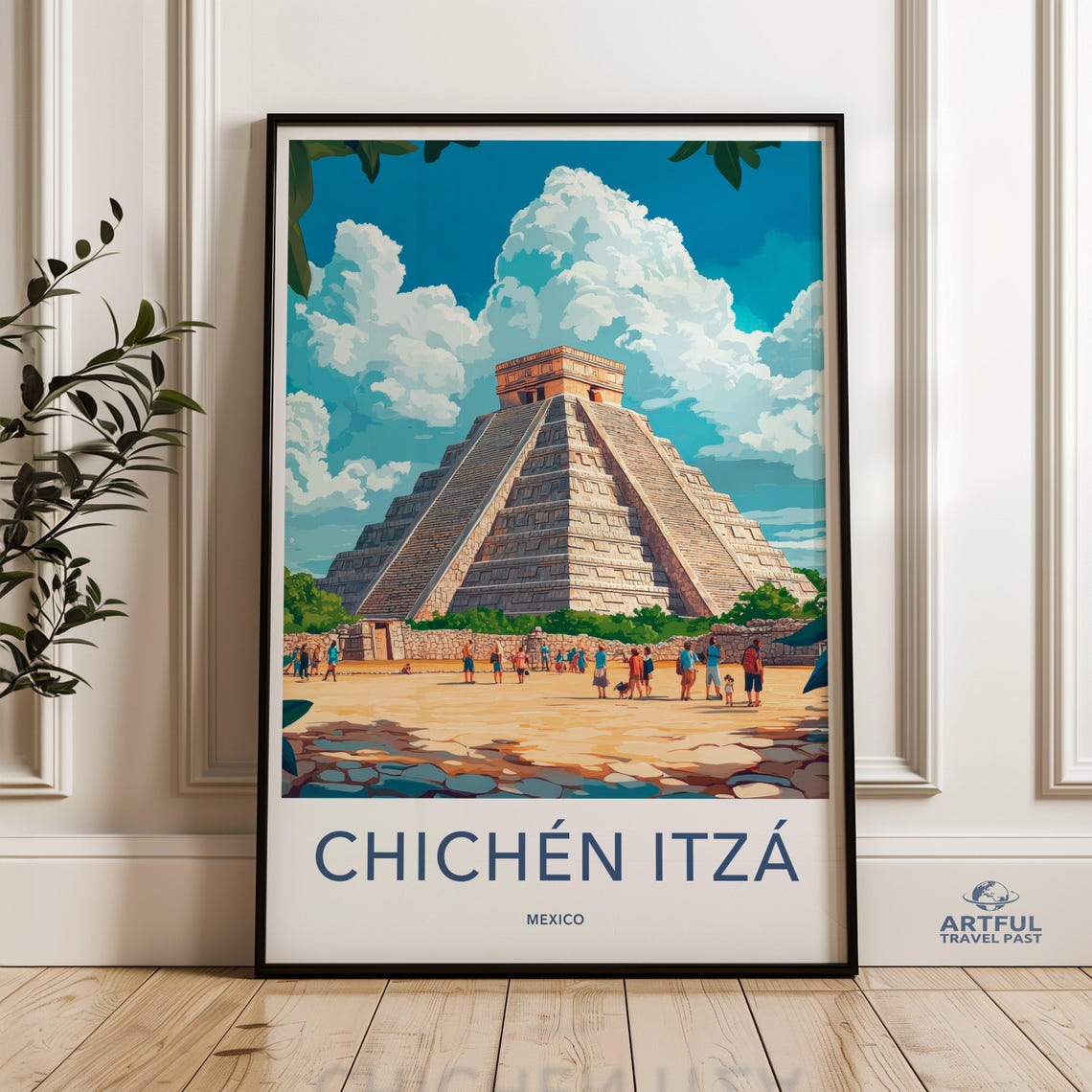 Chichen Itza Mexico Ancient Mayan Pyramid Vintage Travel Art Poster