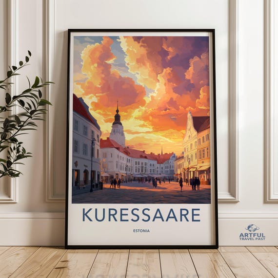Sunset Cityscape Wall Art Kuressaare Estonia Print Colorful Sky Poster Historic Town Artwork Urban Architecture Decor