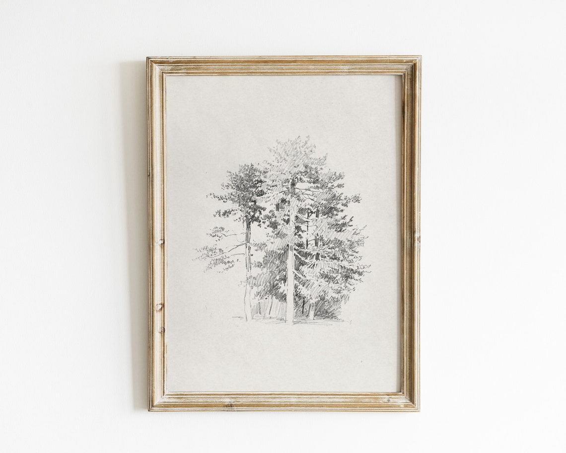 Vintage Botanical Tree Sketch Art Print, Nature Drawing