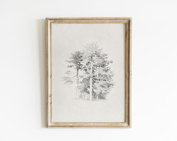 Vintage Botanical Tree Sketch Art Print, Nature Drawing
