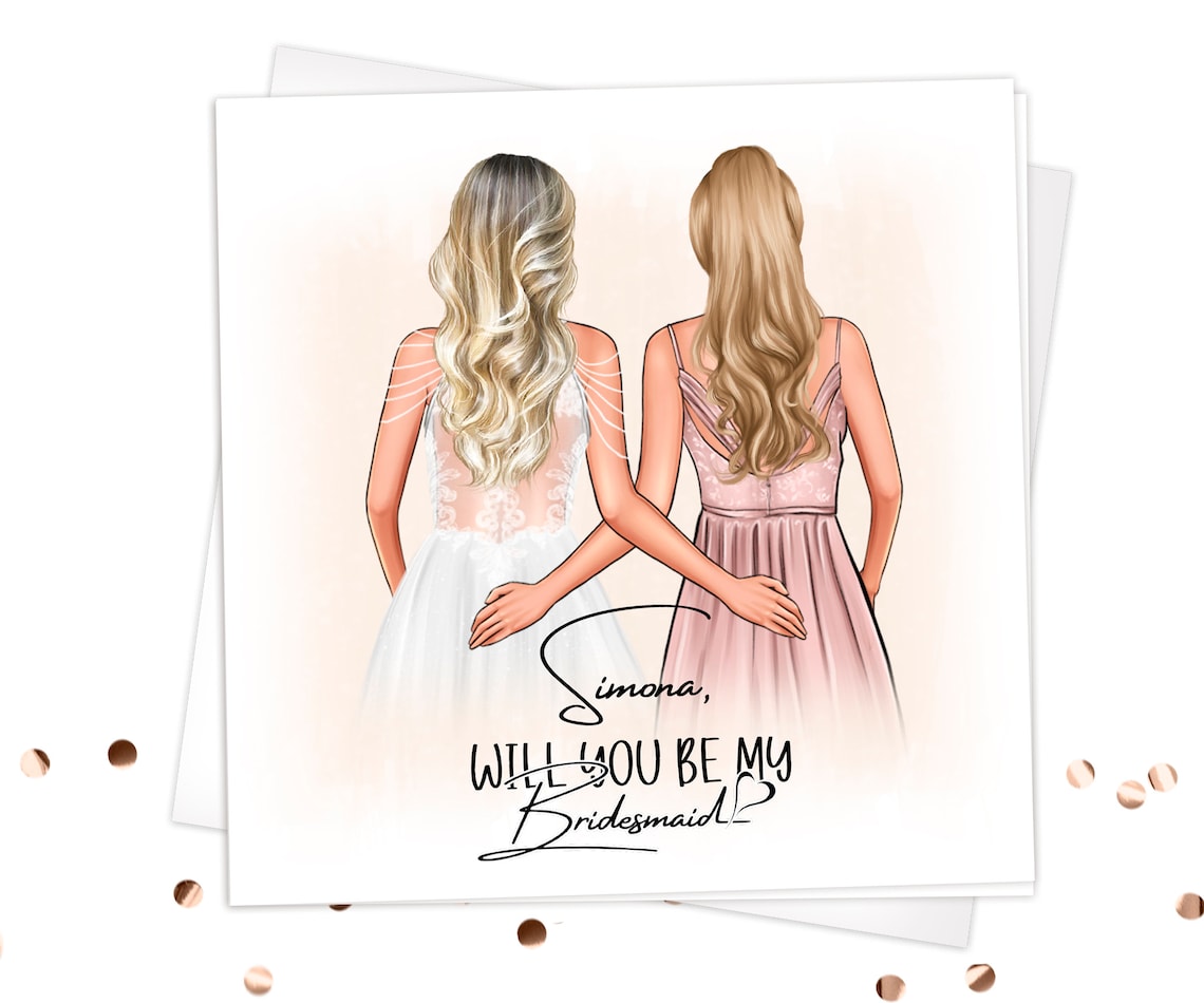 Blush Pink Bridesmaid Proposal Card Lace Bride Watercolor Art Print