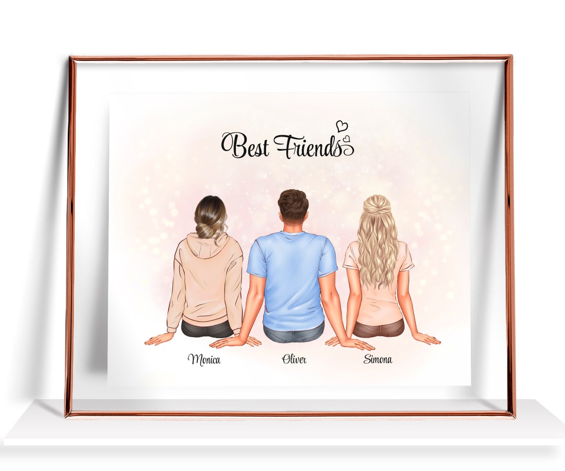 Best Friends Trio Two Girls One Guy Sitting Friendship Poster