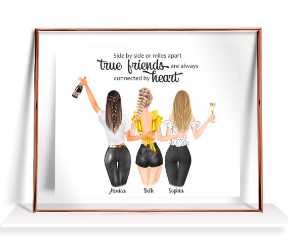 Personalised Best Friend Gifts 3 Best Friends Print Best Friend Gift For Her Three Best Friends Portrait Personalized Picture Birthday Gift
