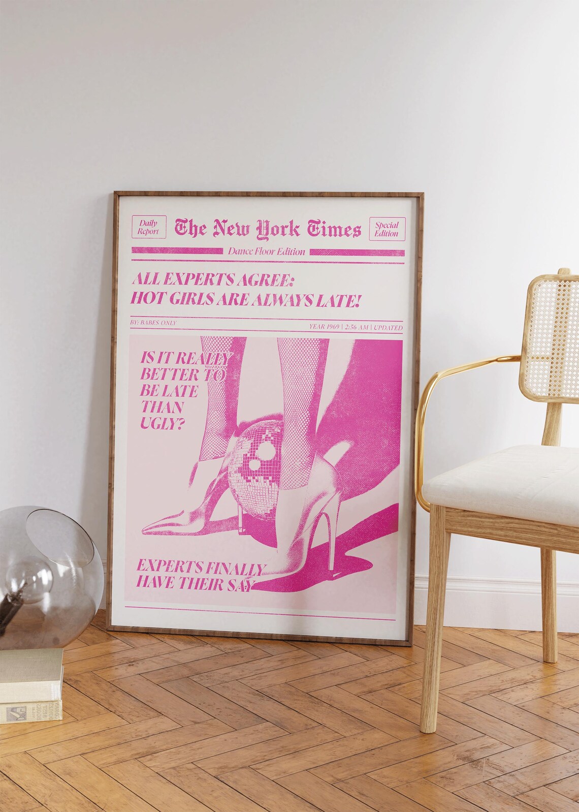 Hot Girls Are Always Late Pink Newspaper Style Funny Quote Poster - Image 3