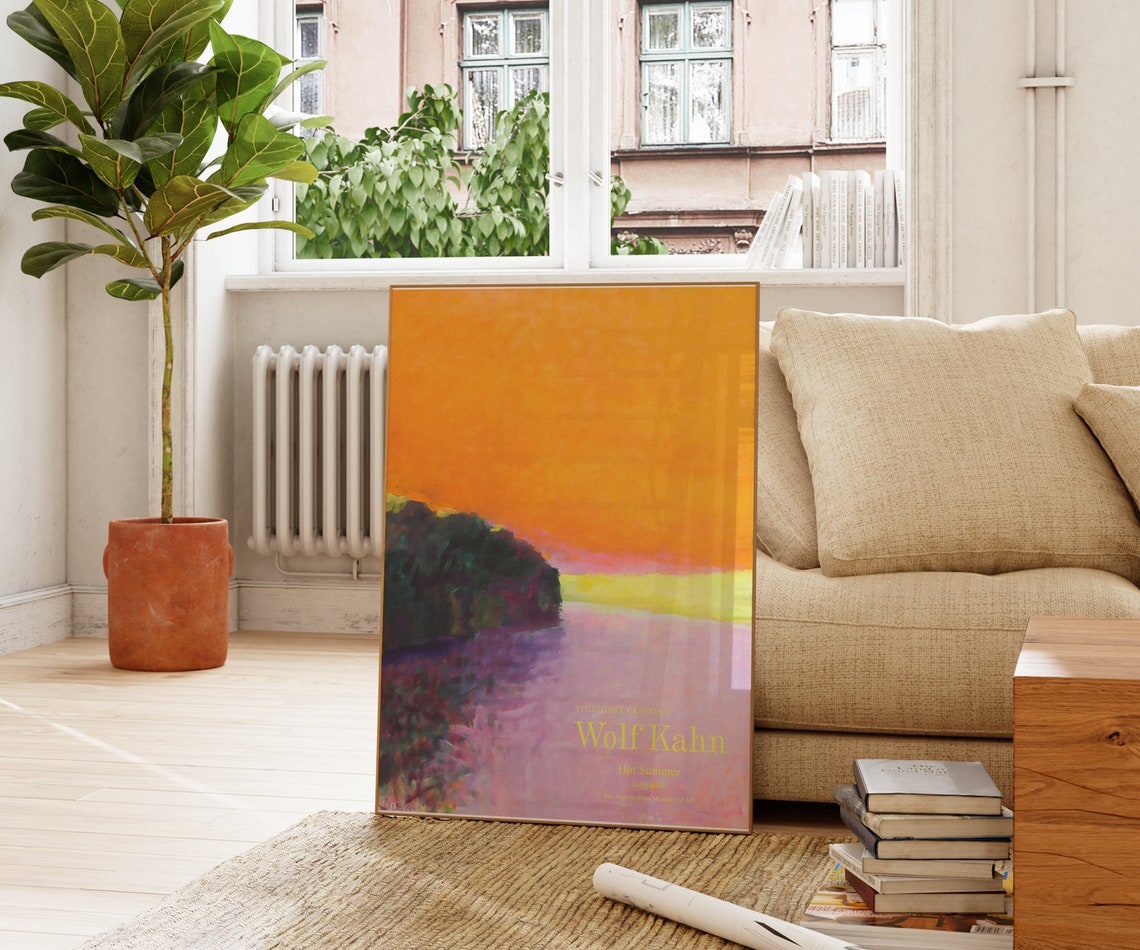 Wolf Kahn Hot Summer Orange Sky Purple Lake Landscape Art Print - Image 4