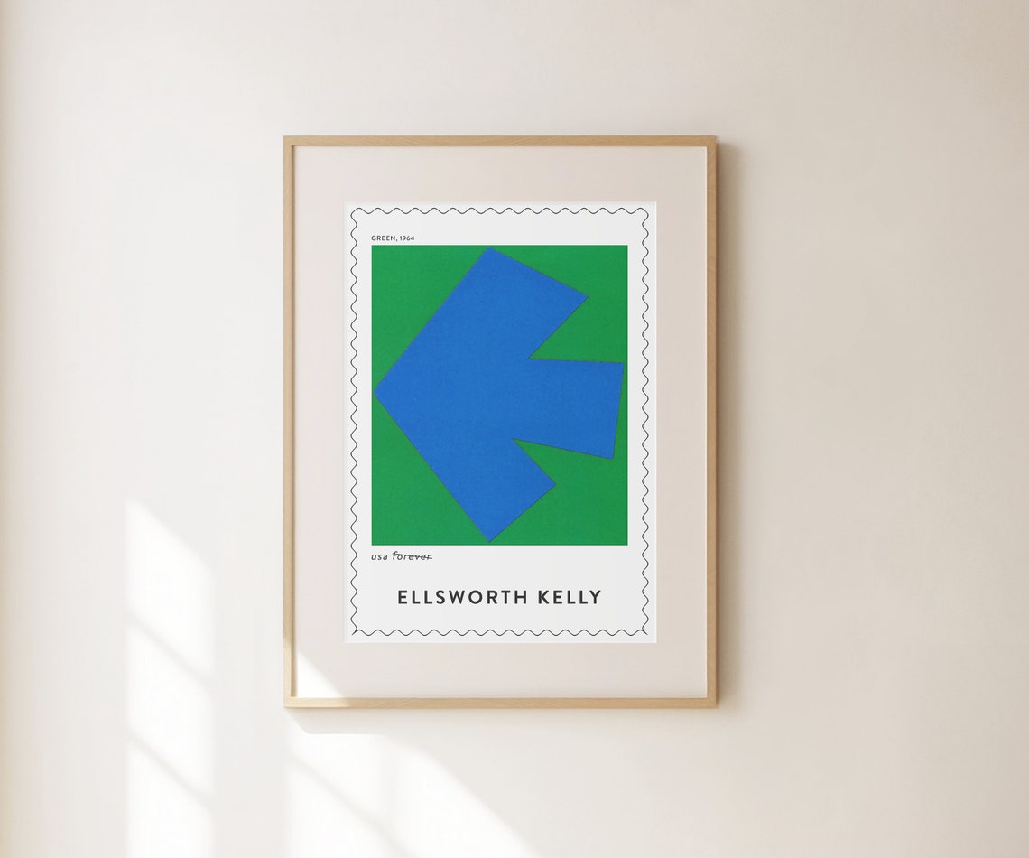 Ellsworth Kelly Green 1964 Blue Diamond Geometric Stamp Art Print - Image 3
