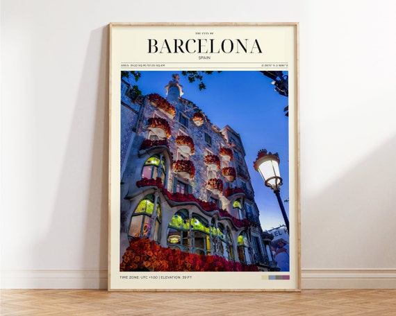 Travel Poster Barcelona Passeig De Gracia Poster Barcelona Poster Vintage Spain Poster Antique Wall Art For Living Room Modern Building