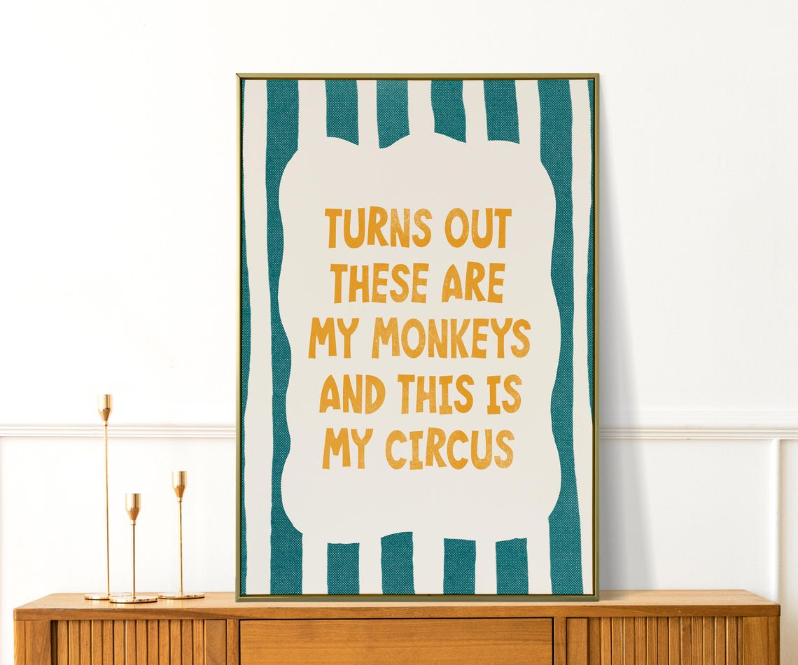 Turns Out These Are My Monkeys Circus Quote Teal Retro Fun Poster - Image 4