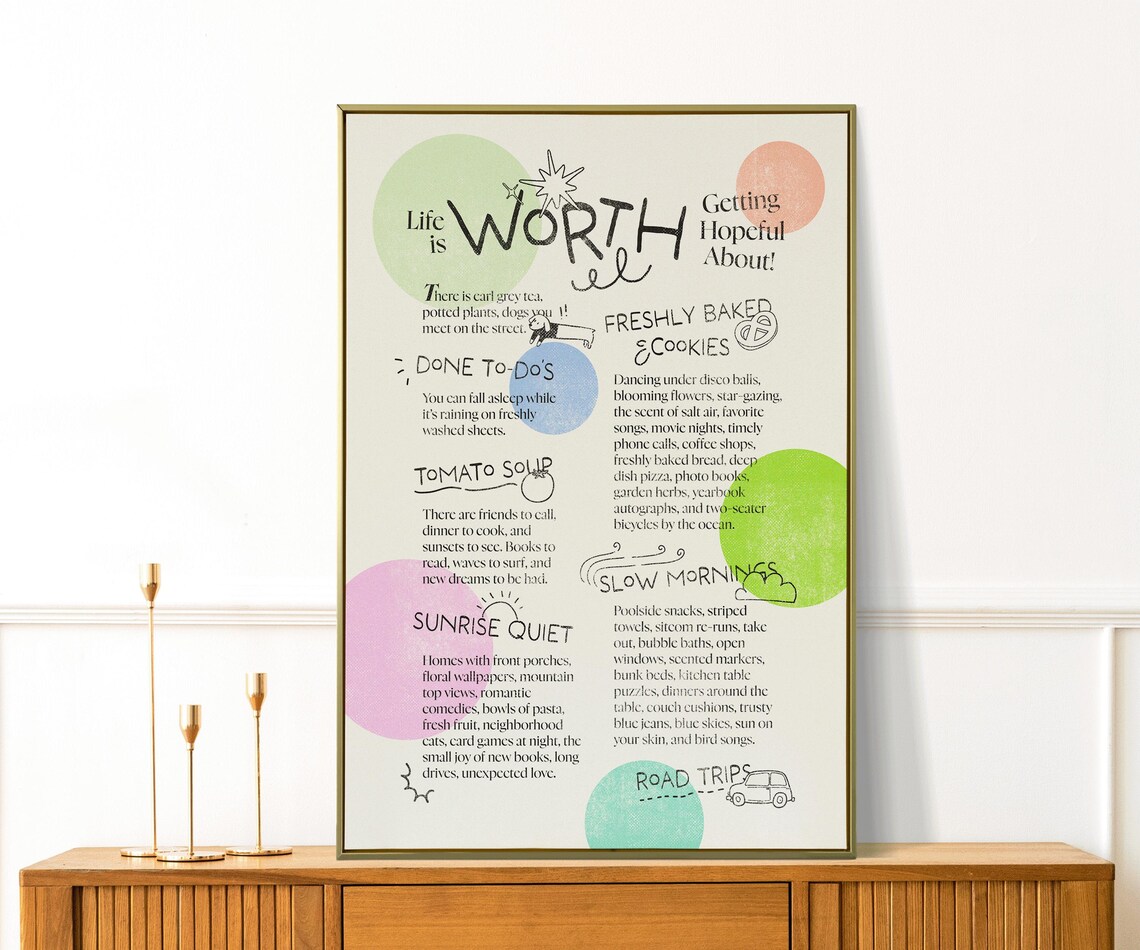 Life Is Worth Getting Hopeful About Pastel Gratitude List Colorful Poster - Image 3