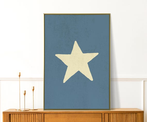Retro Hand Drawn Star Wall Art Blue Wall Art Navy Wall Art Stars Print Nursery Wall Decor Cute Trendy Wall Art Modern Bedroom Decor