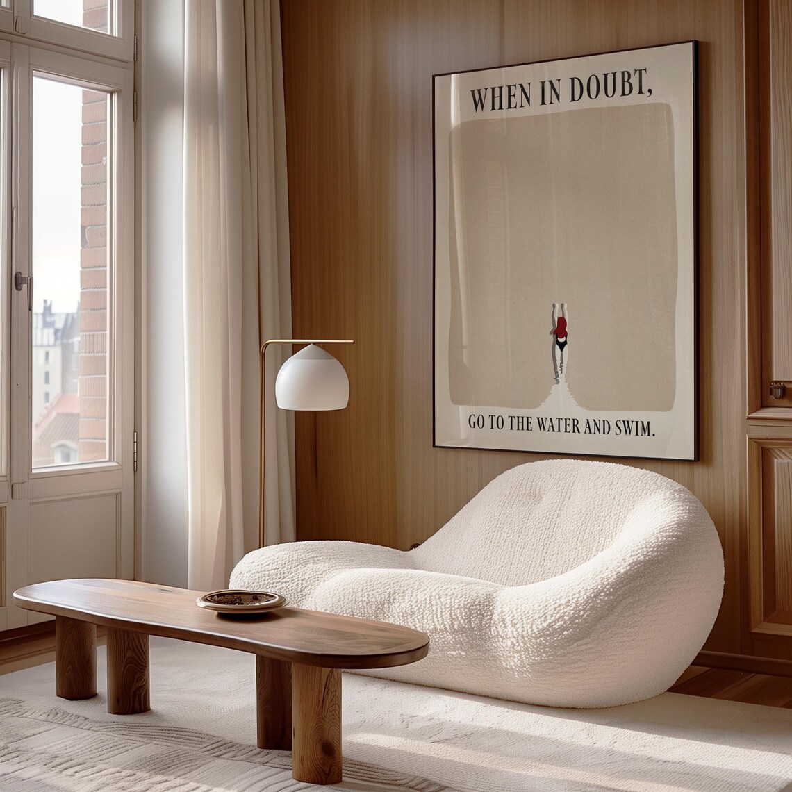 When In Doubt Go To The Water And Swim Beige Minimalist Swim Wall Art - Image 2