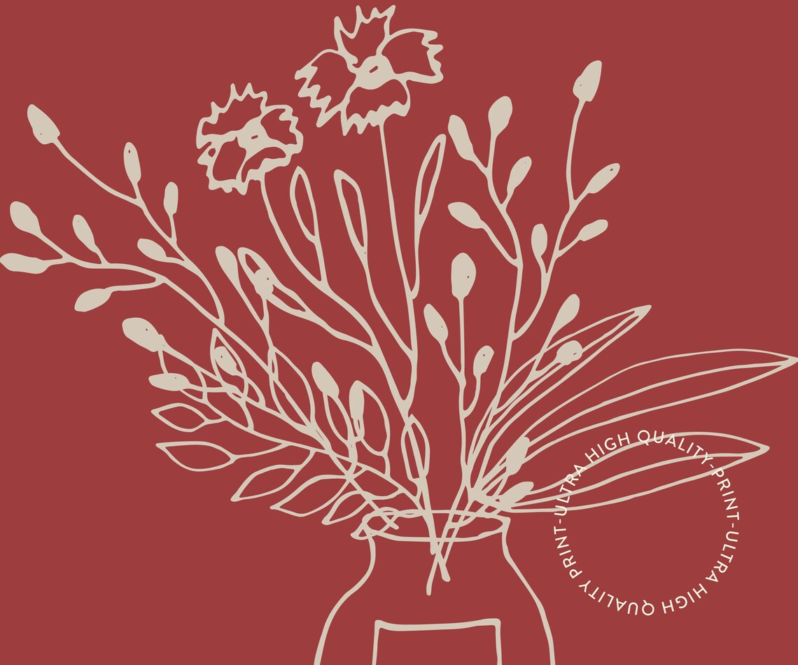 Les Fleurs French Red Botanical Flower Vase Line Art Retro Poster - Image 5