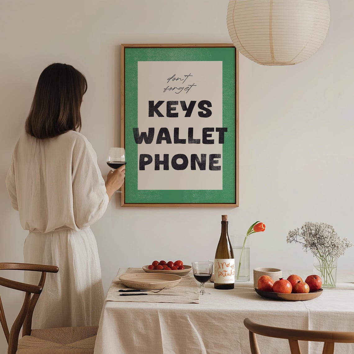 Dont Forget Keys Wallet Phone Green Entryway Reminder Wall Poster - Image 2