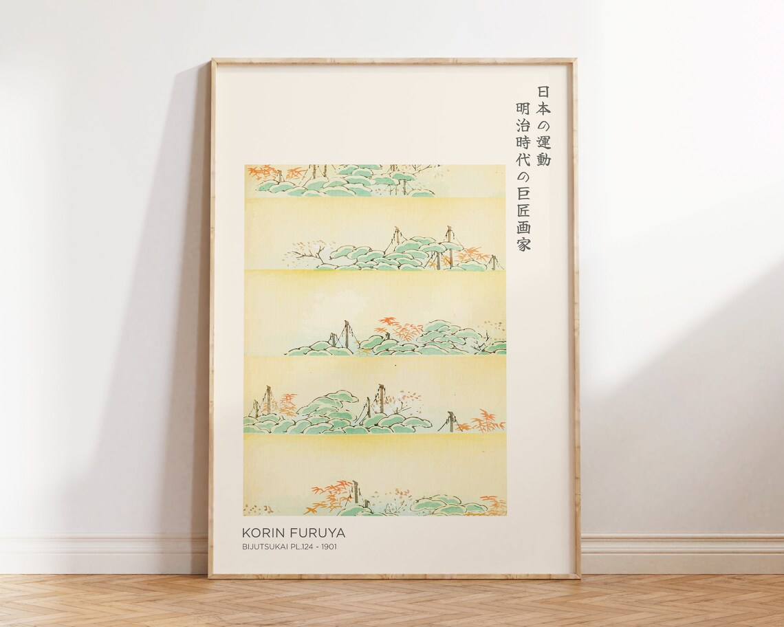 Korin Furuya Bijutsukai Japanese Garden Landscape Antique Art Poster