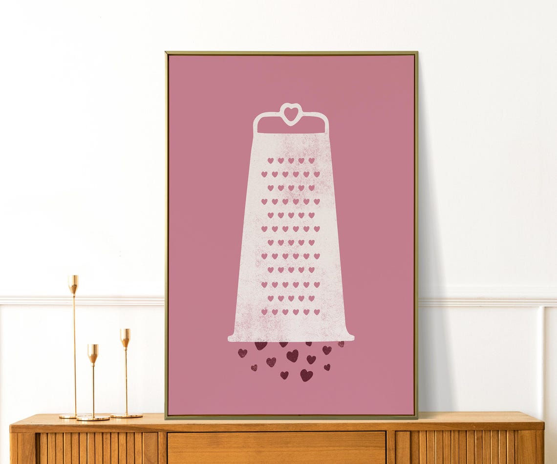 Grate Love Cheese Grater Hearts Pun Funny White Mauve Valentine Poster - Image 4