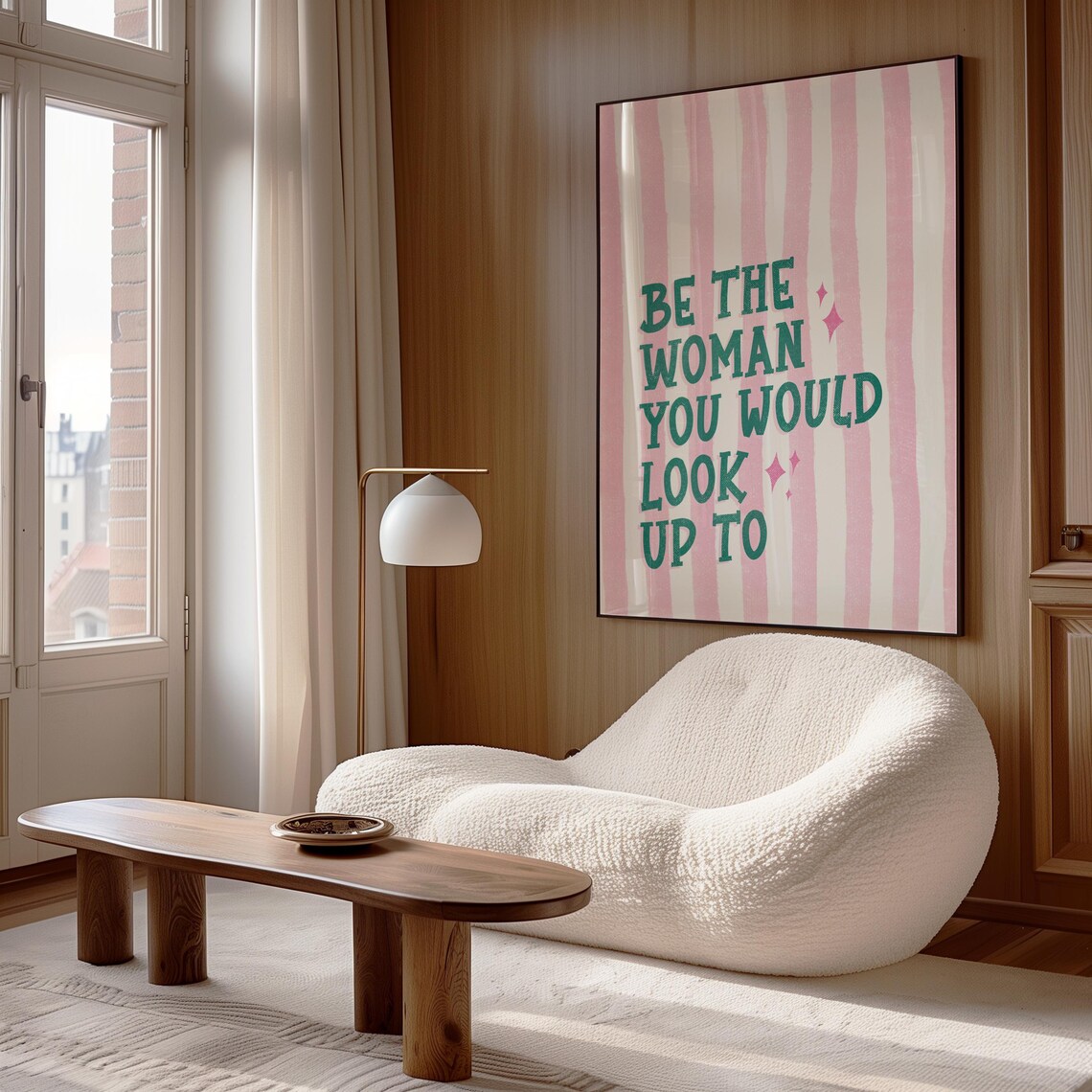 Be The Woman You Would Look Up To Teal Pink Striped Quote Poster - Image 2