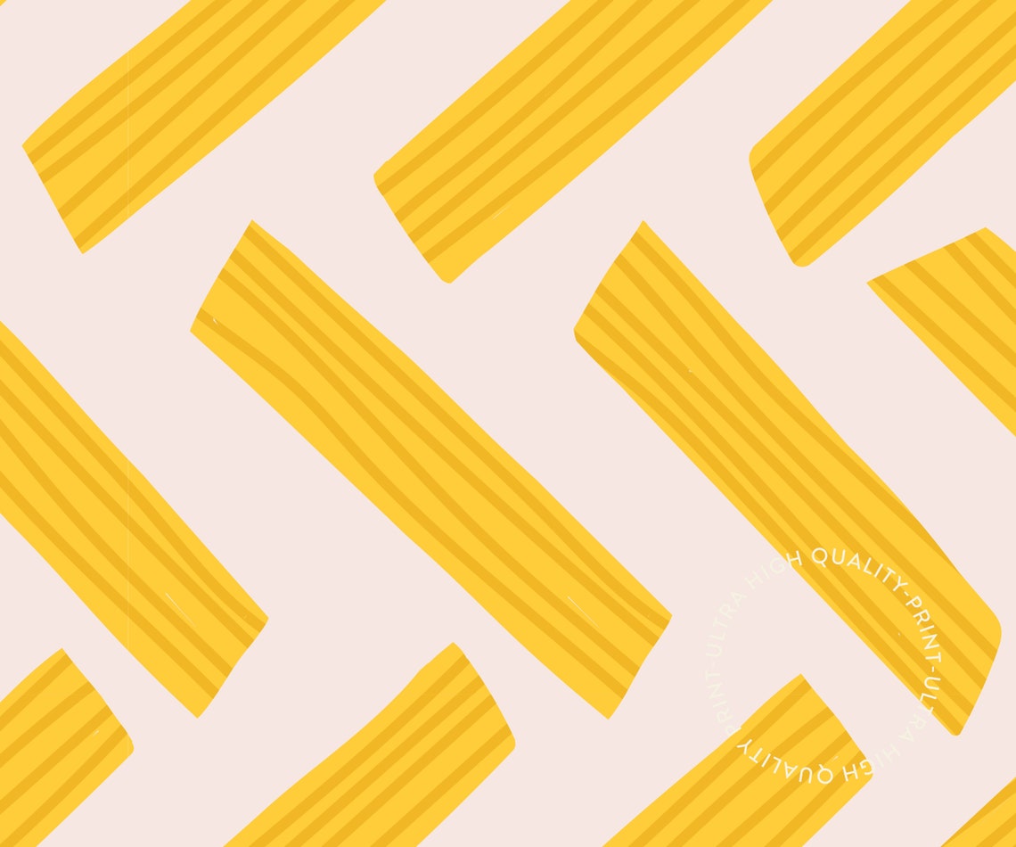 Rigatoni Pasta Yellow Pink Stamp Style Retro Kitchen Wall Art Poster - Image 4