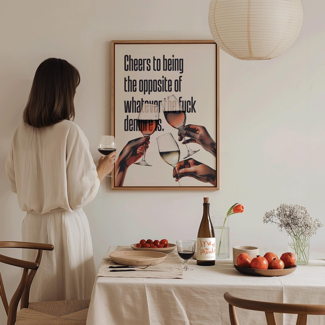 Cheers To Being The Opposite Of Demure Sassy Wine Glass Quote Wall Art - Image 4