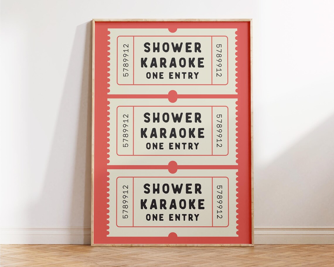Shower Karaoke One Entry Coral Ticket Funny Bathroom Retro Humor Print - Image 2