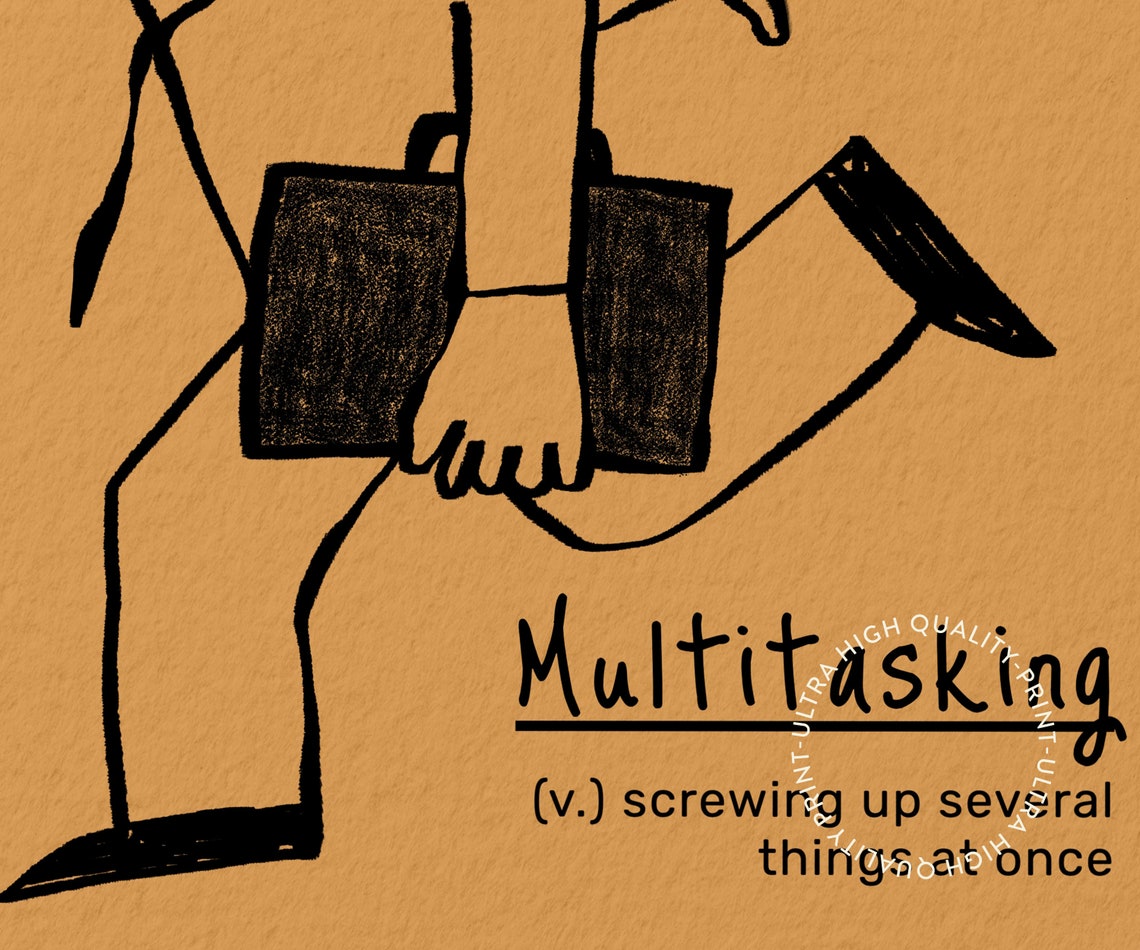 Multitasking Funny Definition Humorous Office Line Art Poster - Image 5