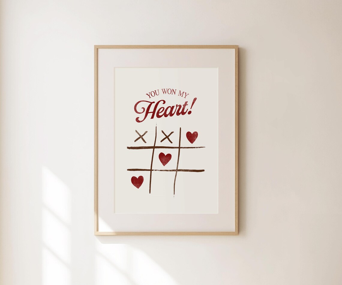 You Won My Heart Tic Tac Toe Red Retro Romantic Valentine Love Poster - Image 4