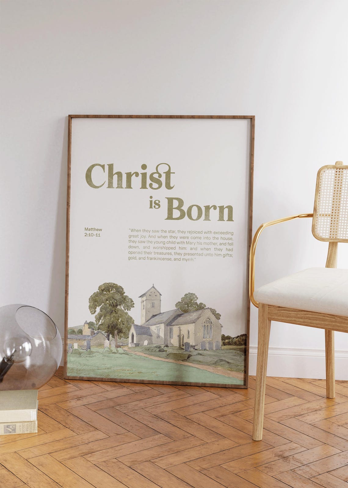 Christ Is Born Matthew Christmas Scripture Watercolor Church Wall Art - Image 4