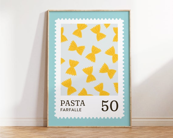 Kitchen Print Pasta Farfalle Wall Art Modern Food Poster Blue Cute Kitchen Wall Art Cute Modern Art For Italian Home And Birthday Gifts