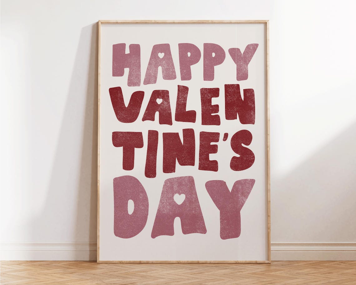 Happy Valentines Day Chunky Pink Bubble Letters Retro Love Poster - Image 4