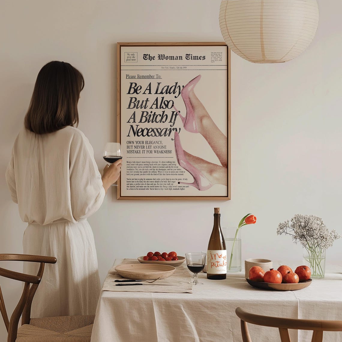 Be A Lady But Also A Bitch Newspaper Retro Feminist Quote Wall Print - Image 4