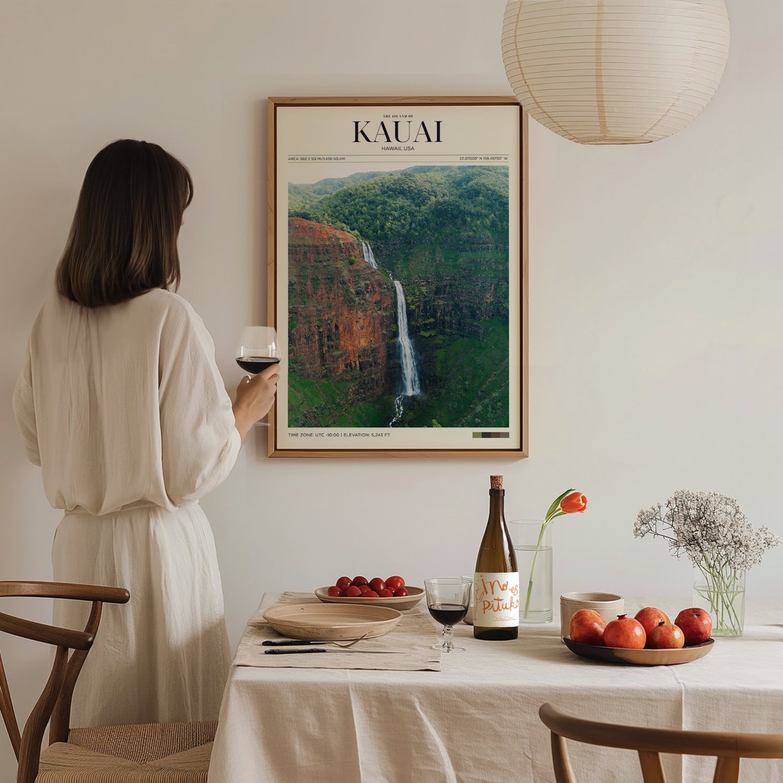 Travel Poster Hawaii Poster Kauai Falls Poster Hawaii Vintage Poster Hawaiian Wall Art For Living Room Modern Island Office Wall Art - Image 3