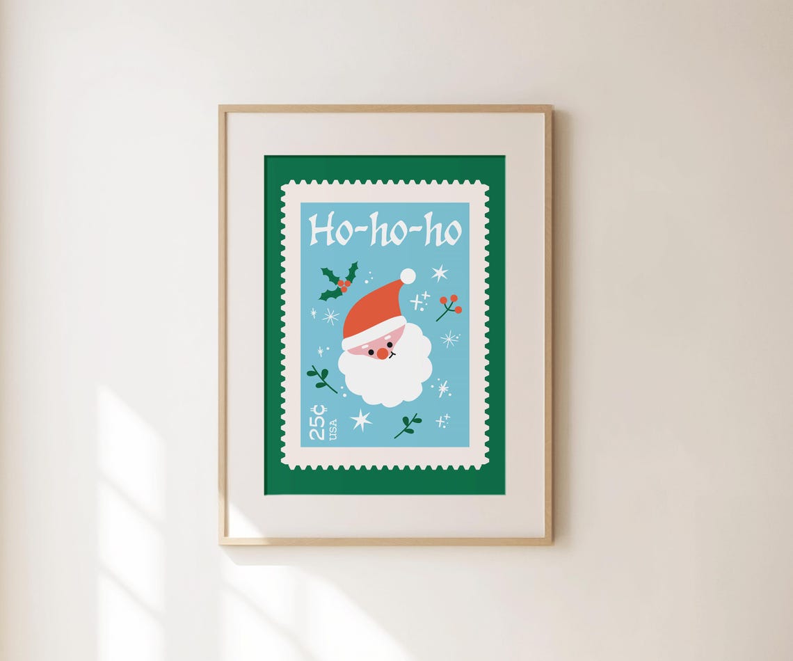 Ho Ho Ho Santa Stamp Vintage Style Christmas Holiday Wall Art Poster - Image 4