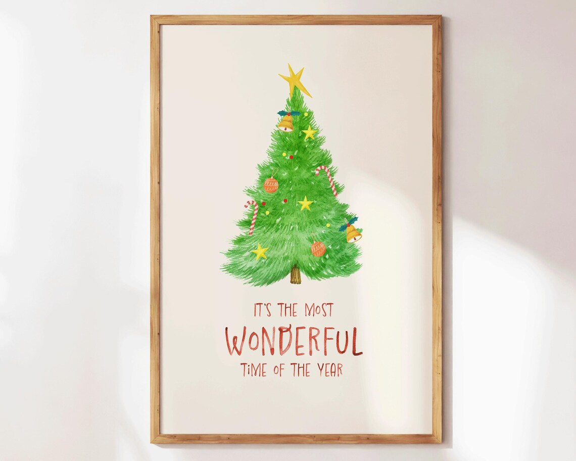 Its The Most Wonderful Time Of The Year Watercolor Tree Holiday Print