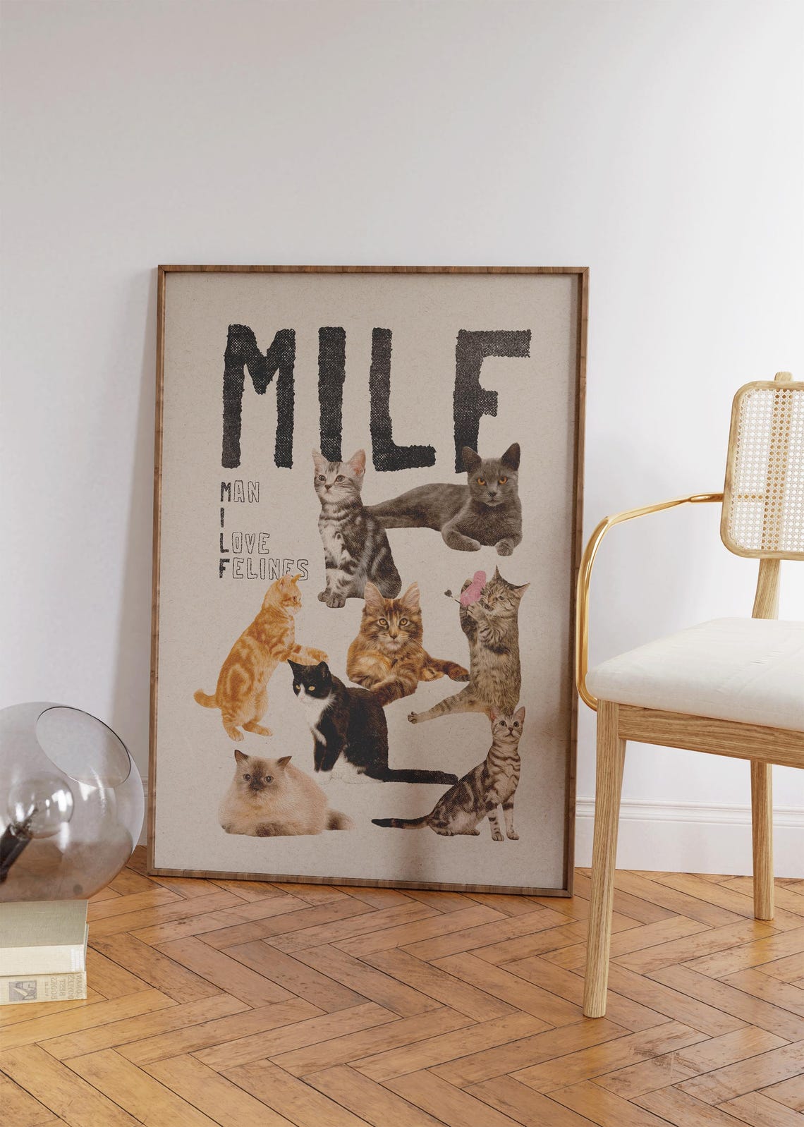 MILF Man I Love Felines Funny Cat Collage Beige Typography Poster - Image 4