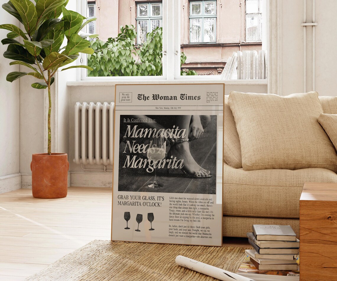 Mamacita Needs A Margarita Retro Newspaper Funny Cocktail Quote Art - Image 3