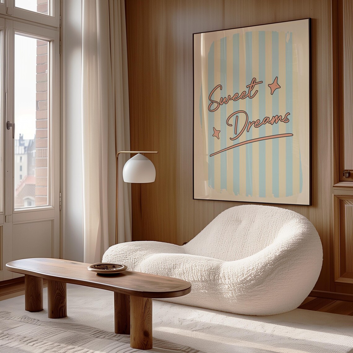 Sweet Dreams Pink Script Blue Striped Retro Bedroom Quote Decor Poster - Image 2