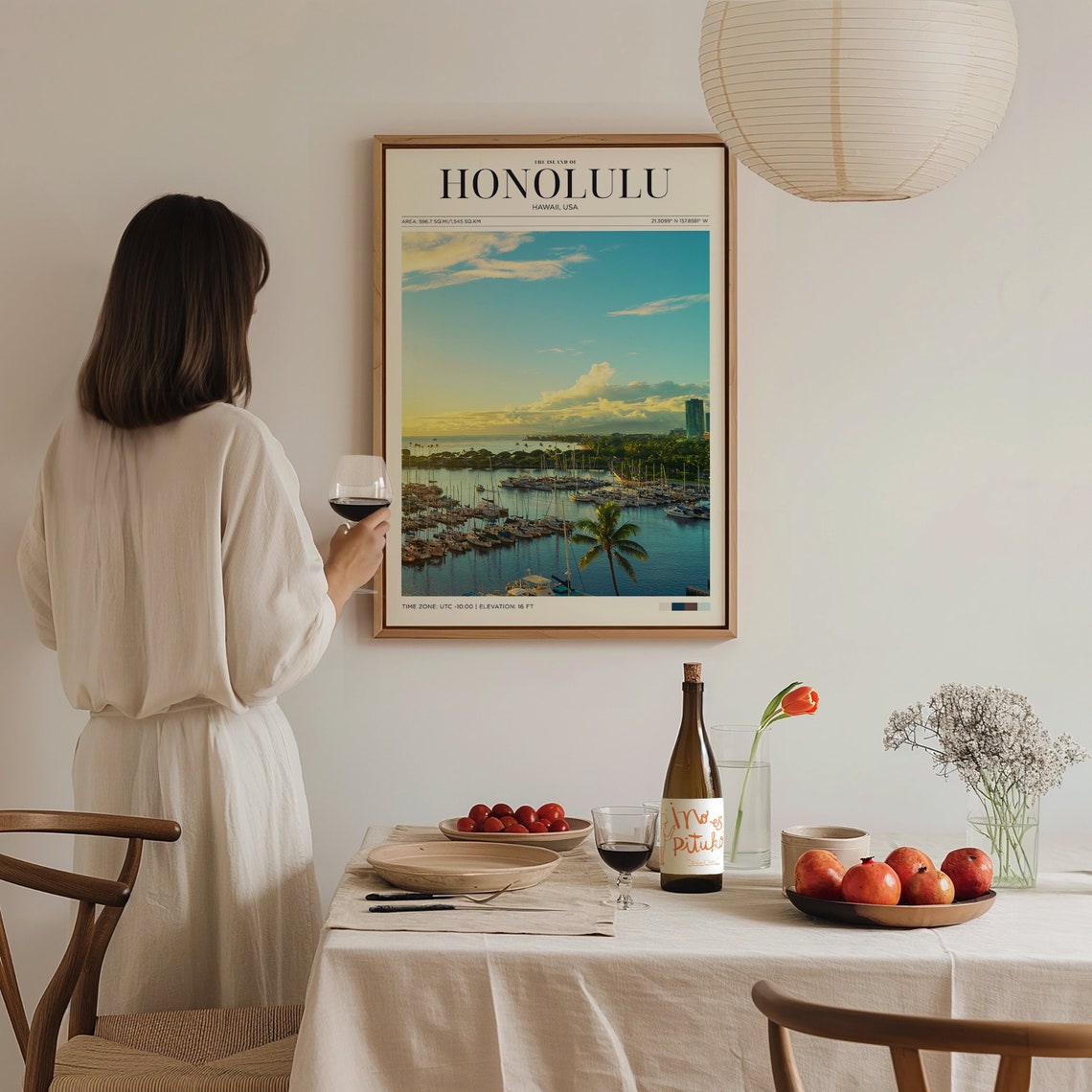 Honolulu Hawaii Marina Sunset Boats Palm Harbor Island Travel Poster - Image 3
