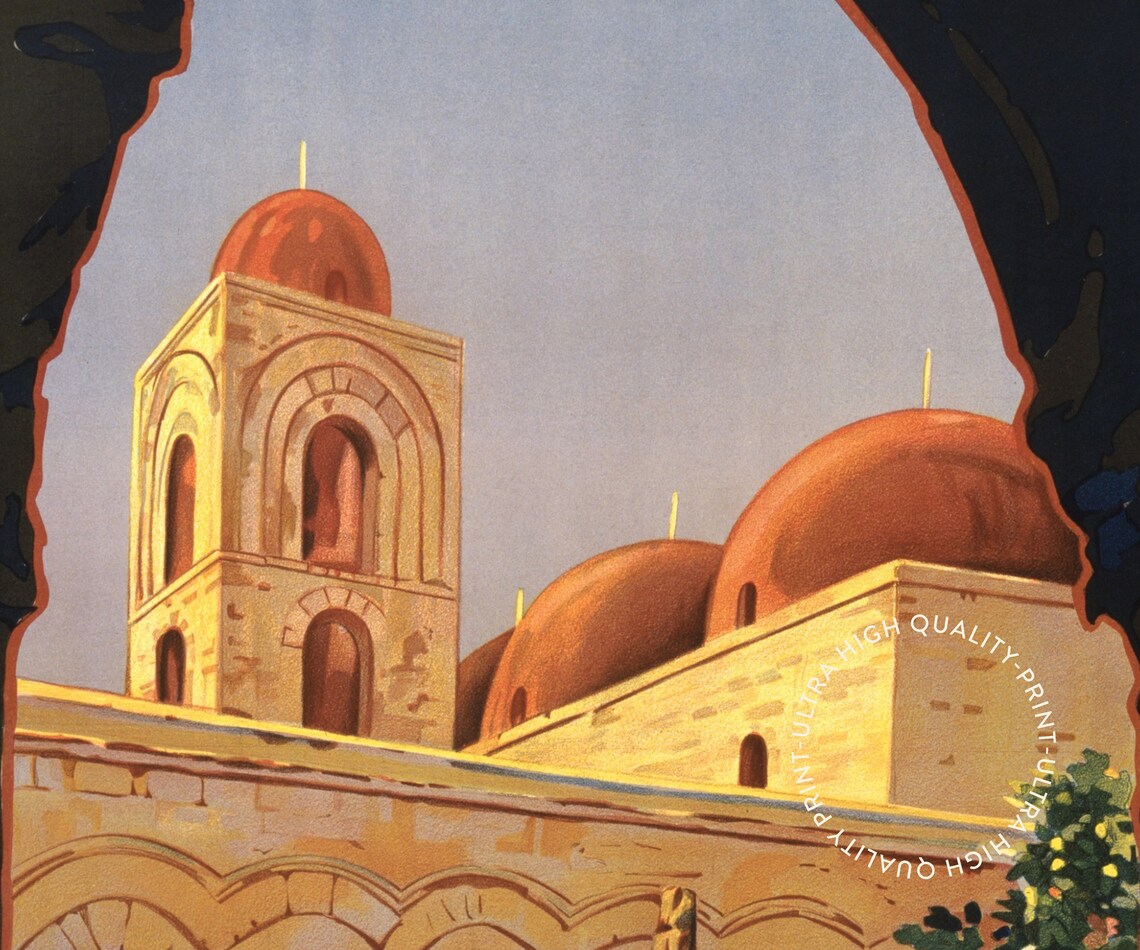 Palermo Sicily Italy Vintage Travel Poster Red Domes Garden Wall Art - Image 5