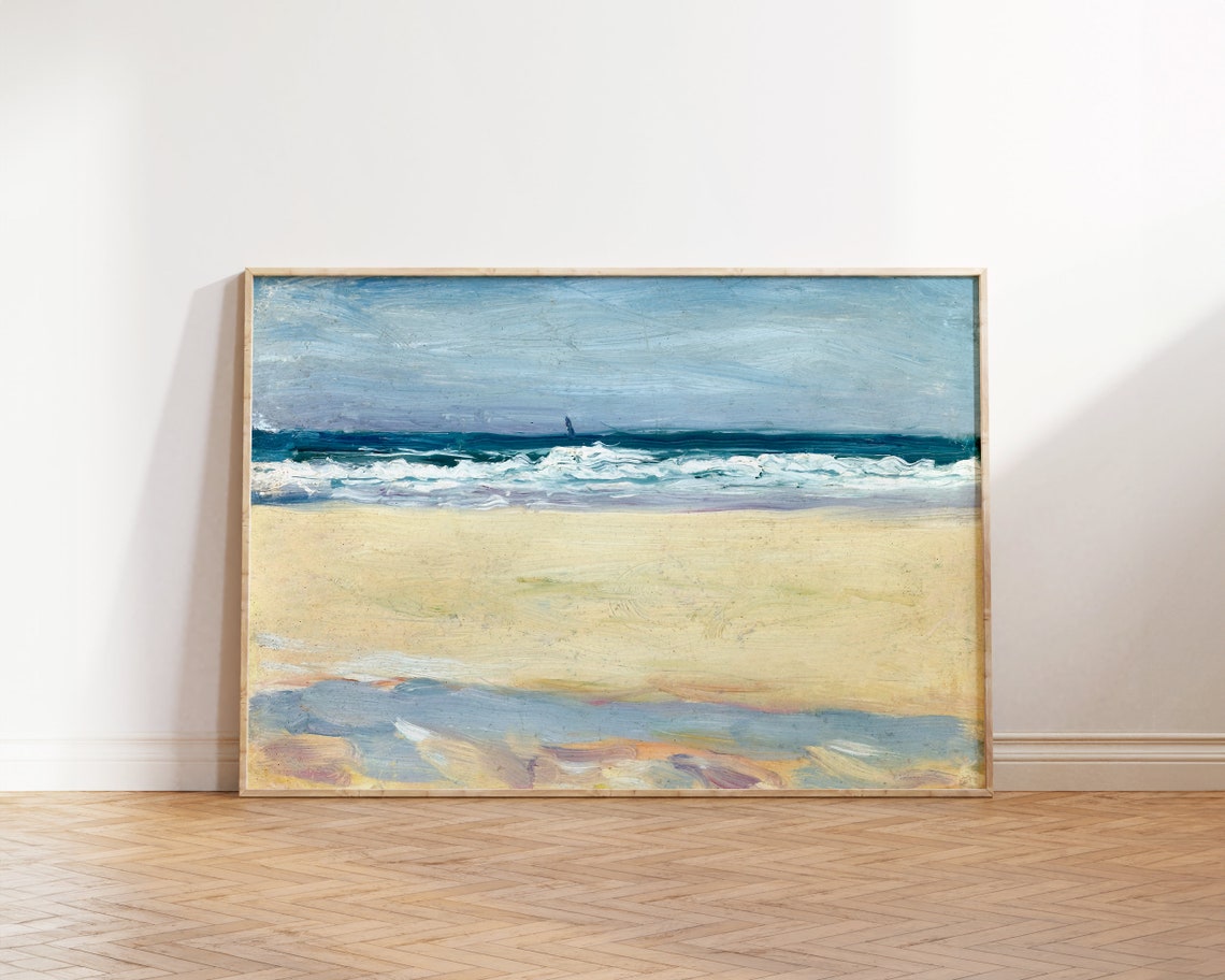 Pastel Ocean Waves Sandy Beach Abstract Coastal Landscape Art Poster - Image 2