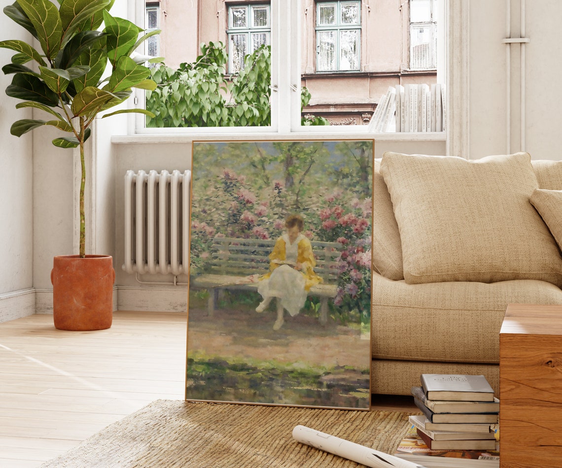 Lezende Vrouw Print Cottage Core Wall Art Coquette Aesthetic Cottage Home Decor Garden Art Painting French Landscape Flowers Wall Art - Image 4