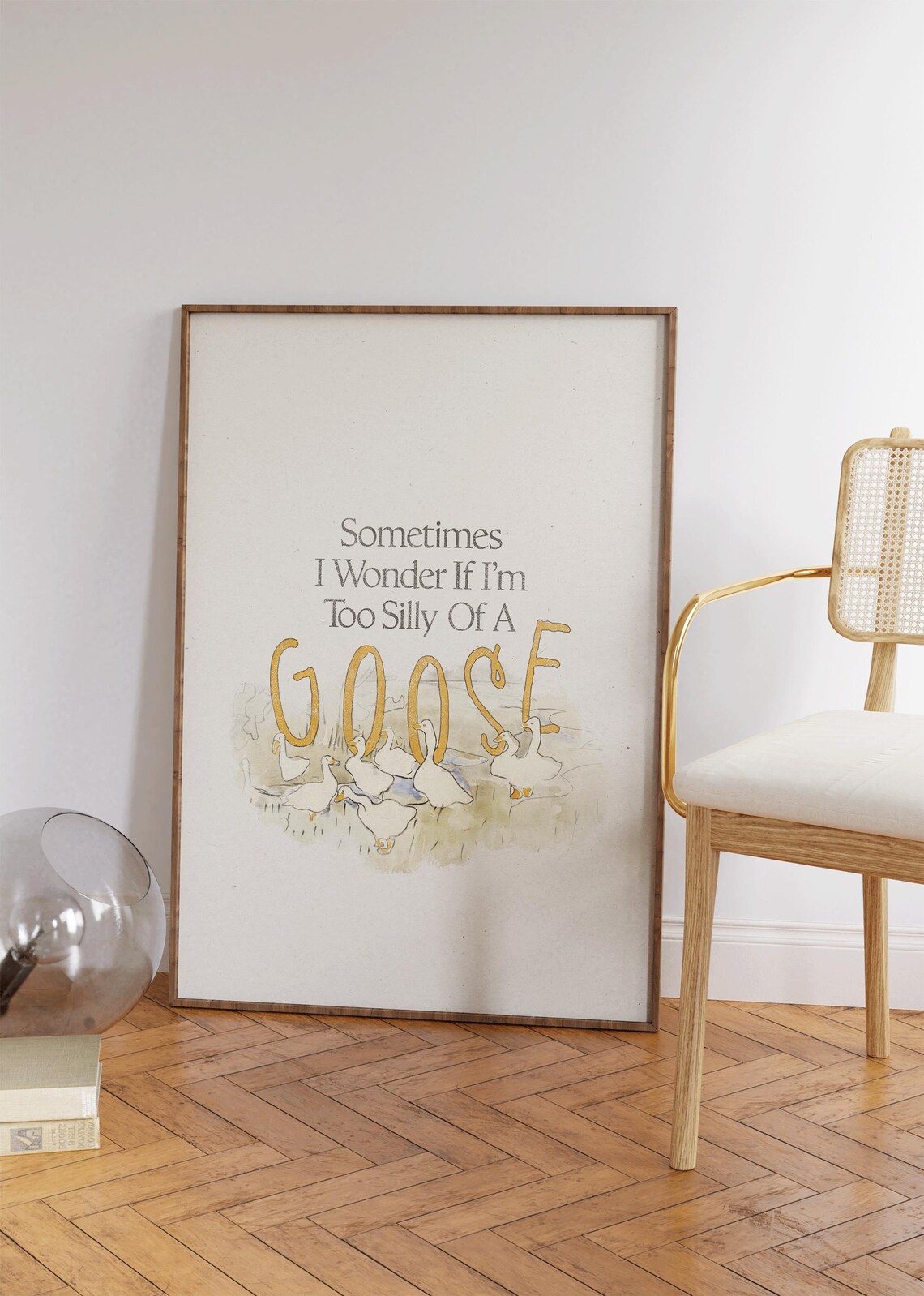Too Silly Of A Goose Quote Cream Watercolor Geese Funny Animal Poster - Image 2