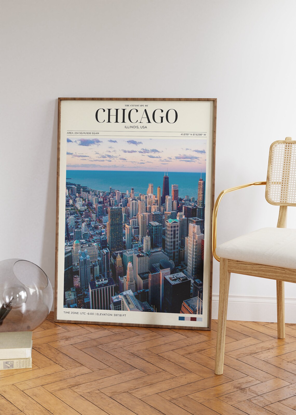 Chicago Illinois Sunset Skyline Aerial Travel Poster Lake Michigan Art - Image 2