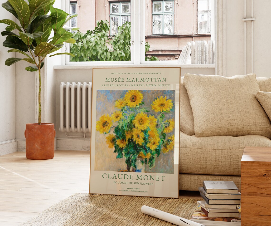 Claude Monet Bouquet of Sunflowers Impressionist Yellow Blooms Art Print - Image 3
