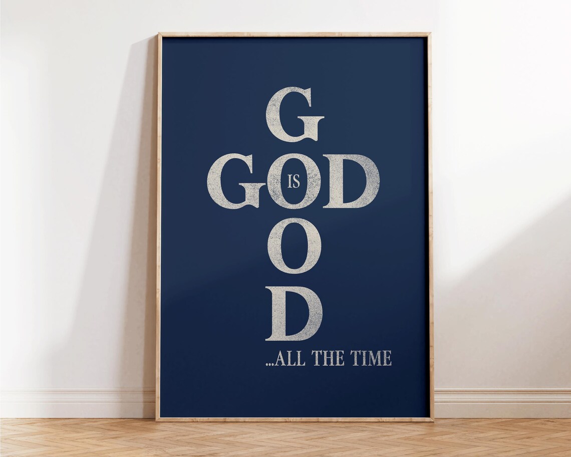 God is Good All the Time Navy Cross Typography Christian Faith Wall Art - Image 4