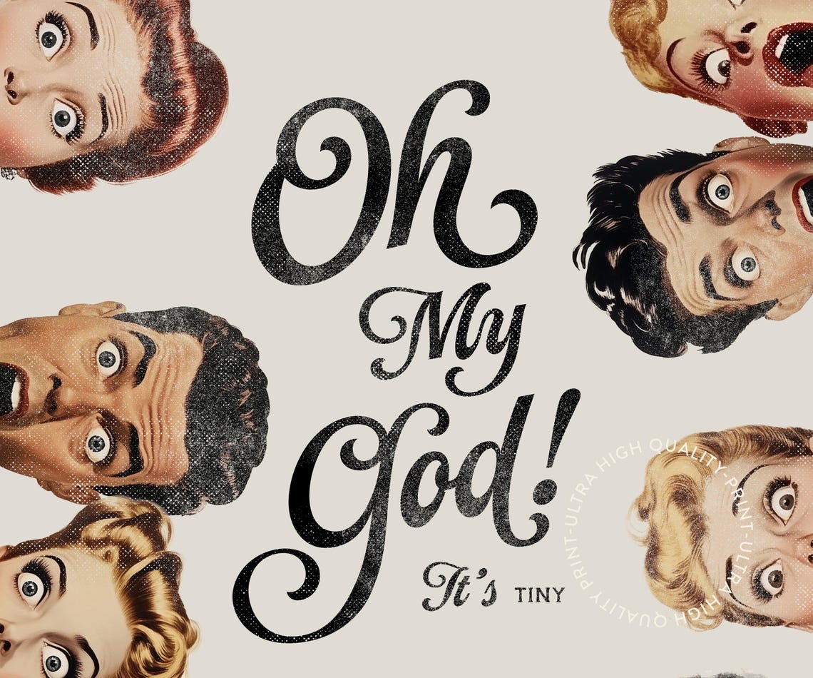 Oh My God It's Tiny Funny Bathroom Retro Shocked Faces Humor Poster - Image 5