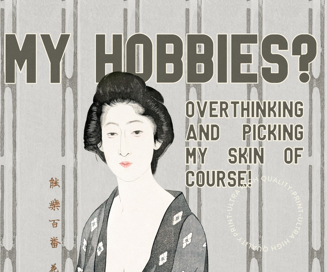 Japanese Print My Hobbies Print Japanese Wall Art Japanese Bar Cart Prints Funny Retro Poster Decor Classic Japanese Woman Art Home - Image 4