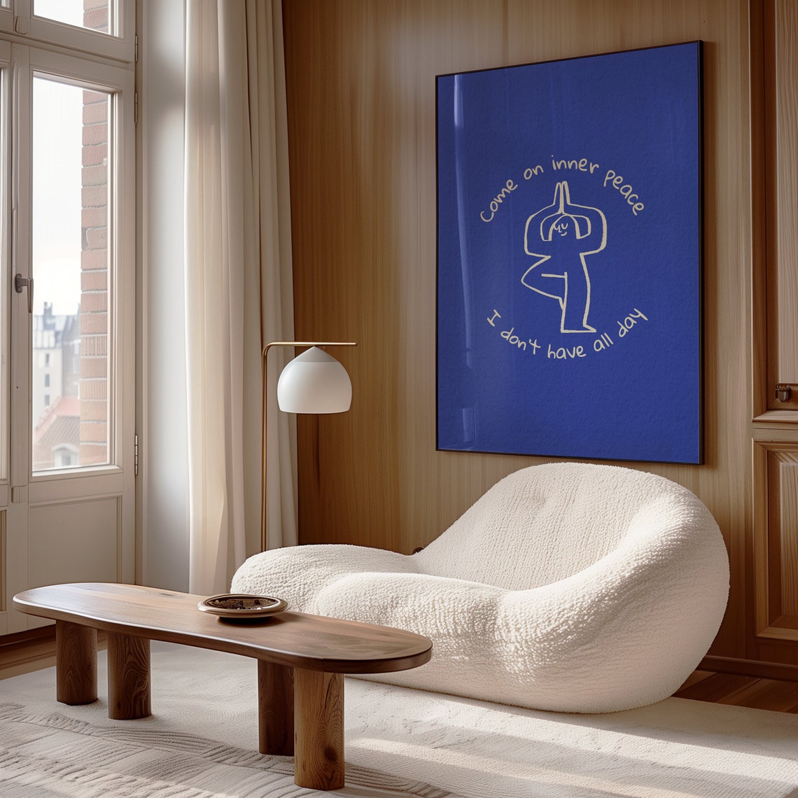Come On Inner Peace Yoga Funny Quote Blue Doodle Wall Art Poster - Image 4