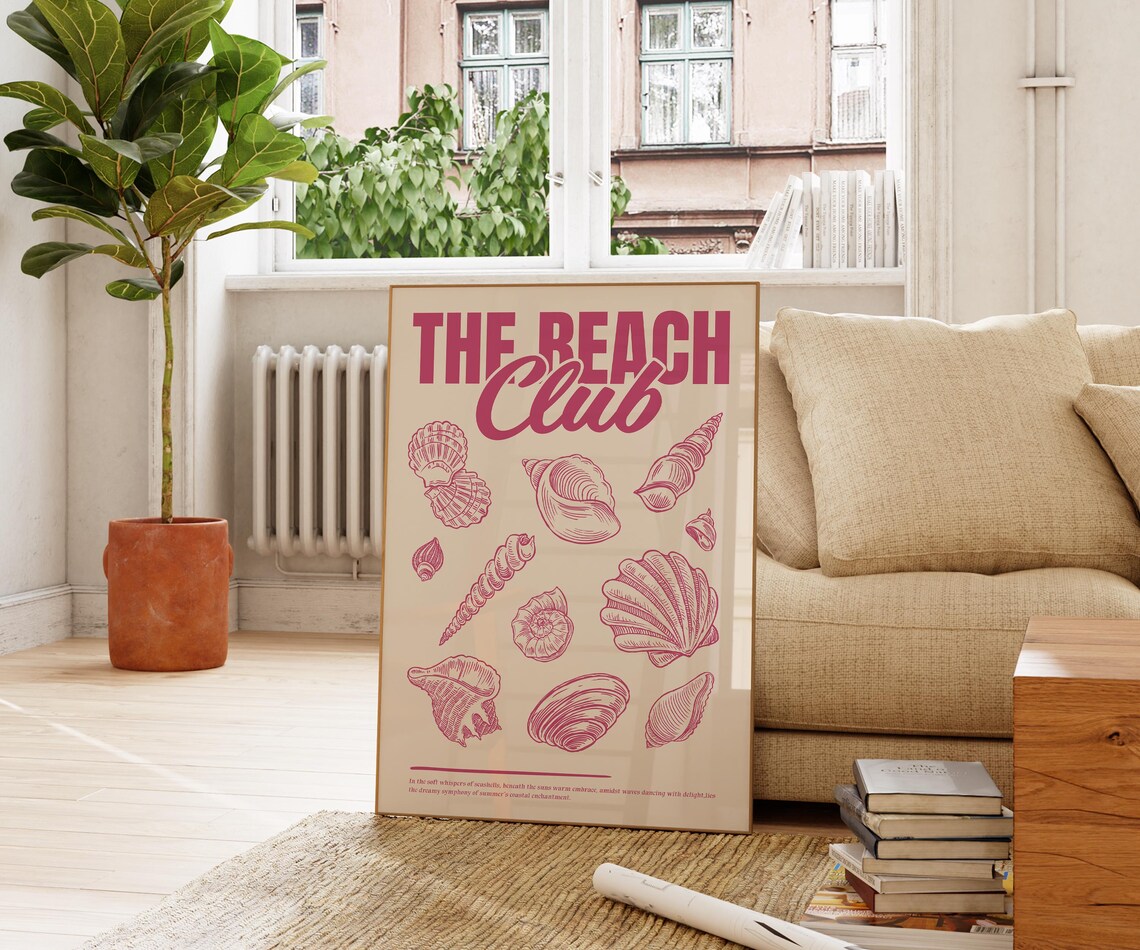 The Beach Club Retro Dusty Pink Seashell Illustrations Art Poster - Image 4