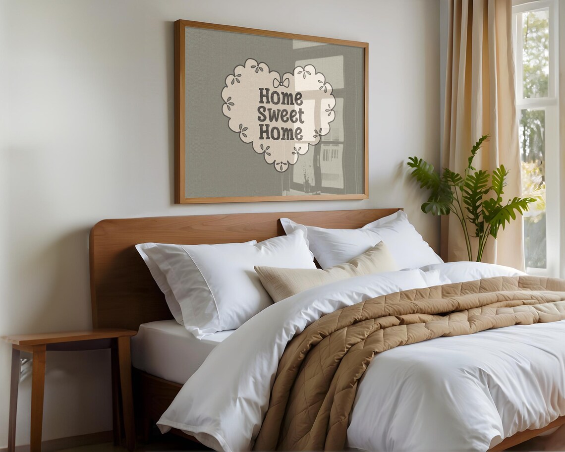 Home Sweet Home Sage Green Scalloped Heart Neutral Cozy Wall Art - Image 3